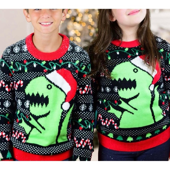 NWT Kids Medium 10/12 Ugly Christmas Sweater Dinosaur Santa T-Rex Boys Girls - Picture 4 of 9